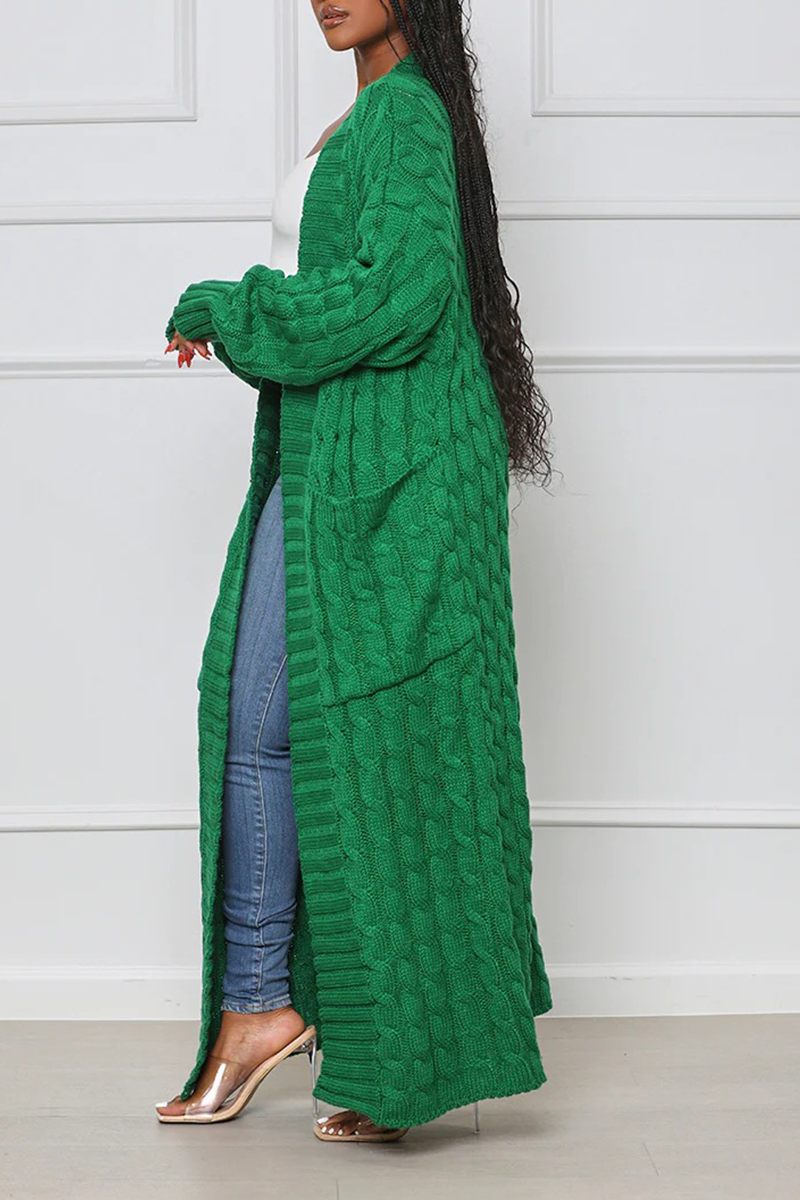 Cardigan Collar Long Sleeve Longline Knitted Sweater Jackets