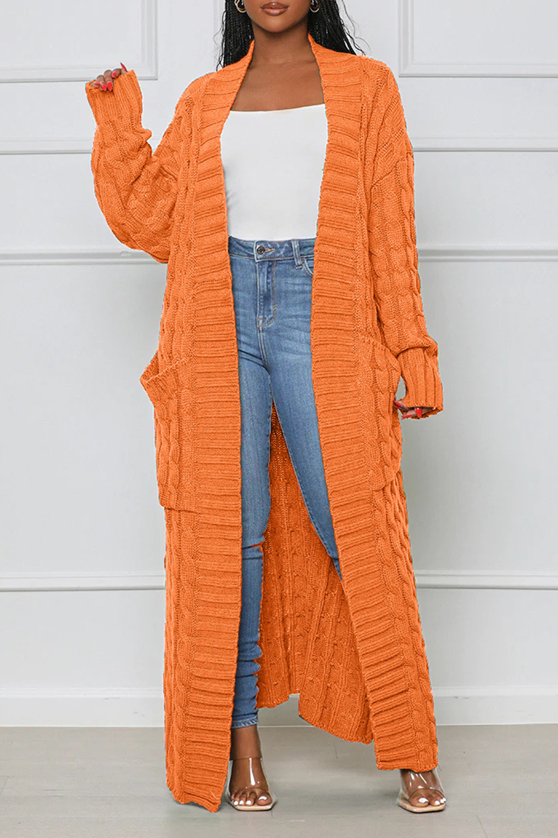 Cardigan Collar Long Sleeve Longline Knitted Sweater Jackets