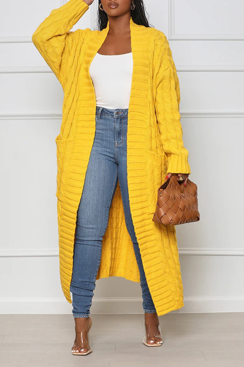 Cardigan Collar Long Sleeve Longline Knitted Sweater Jackets