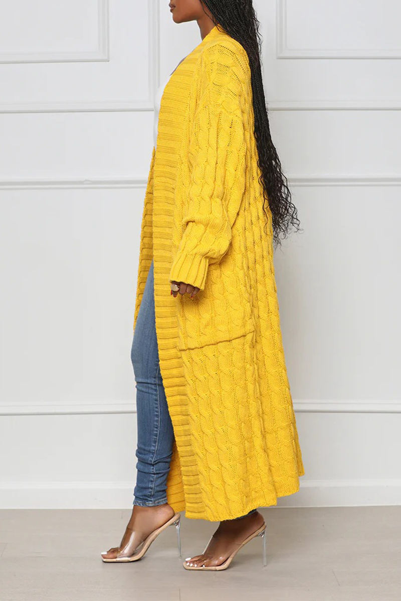 Cardigan Collar Long Sleeve Longline Knitted Sweater Jackets