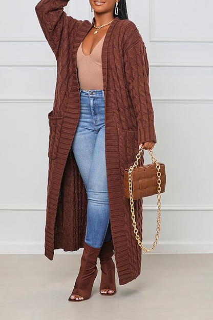 Cardigan Collar Long Sleeve Longline Knitted Sweater Jackets