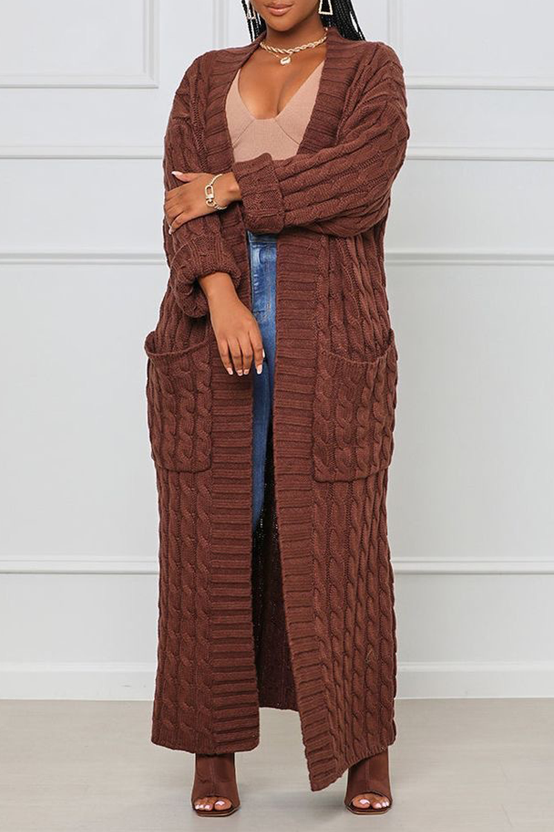 Cardigan Collar Long Sleeve Longline Knitted Sweater Jackets