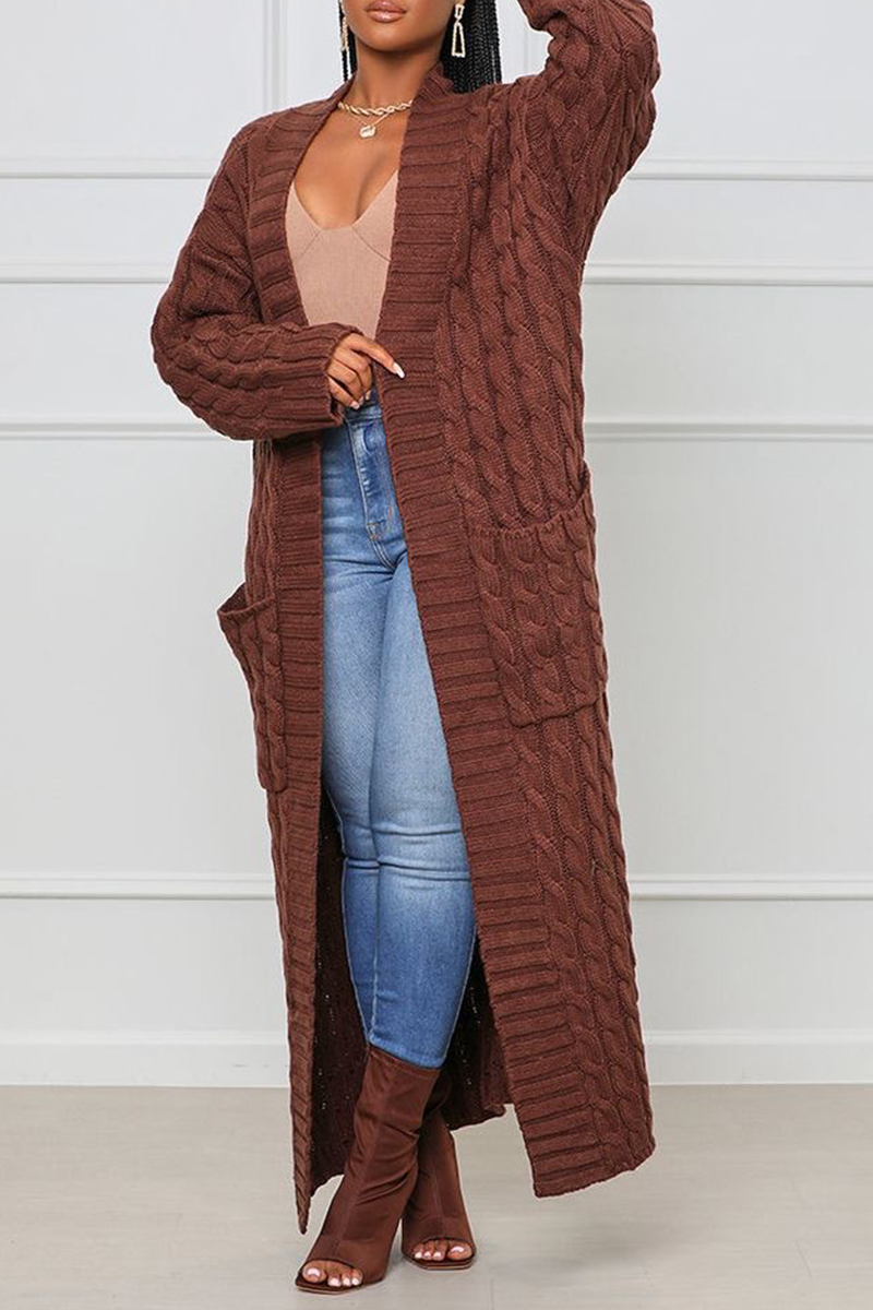 Cardigan Collar Long Sleeve Longline Knitted Sweater Jackets