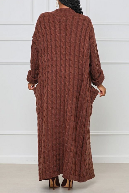 Cardigan Collar Long Sleeve Longline Knitted Sweater Jackets