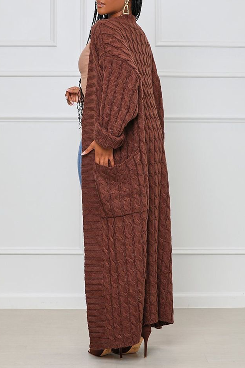 Cardigan Collar Long Sleeve Longline Knitted Sweater Jackets