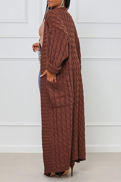 Cardigan Collar Long Sleeve Longline Knitted Sweater Jackets