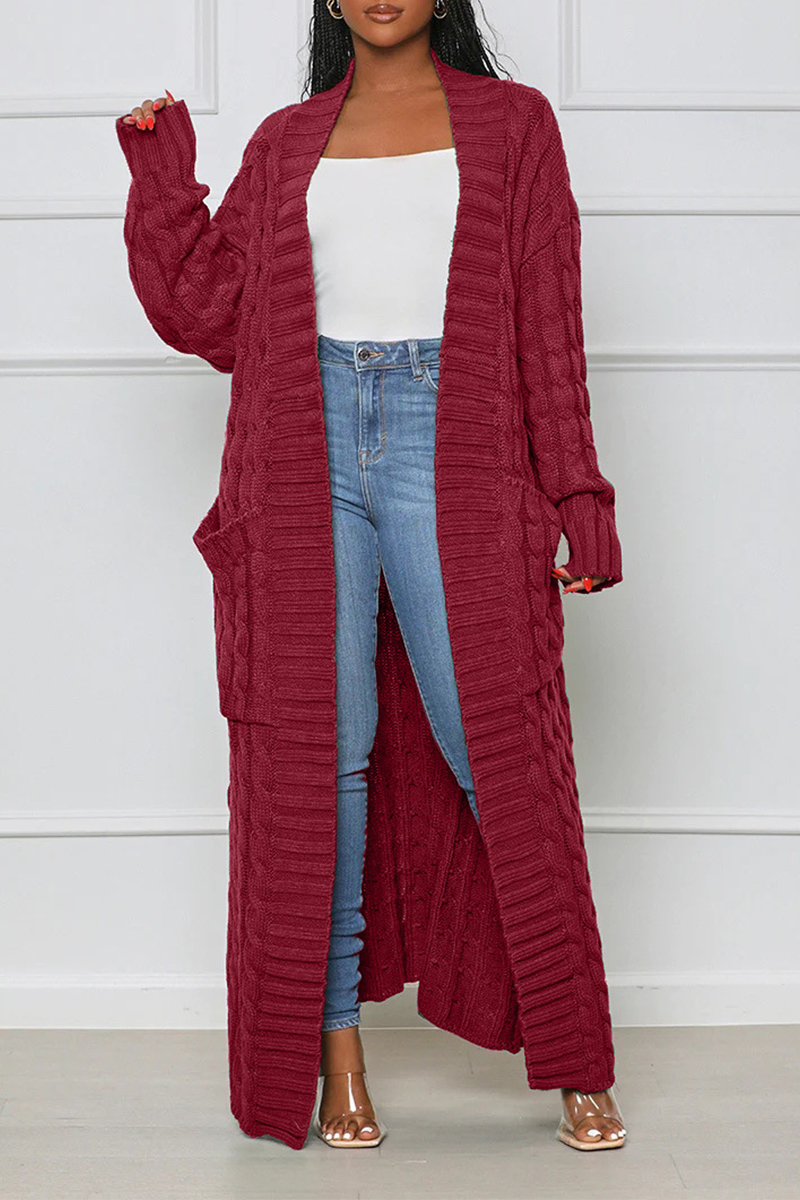 Cardigan Collar Long Sleeve Longline Knitted Sweater Jackets