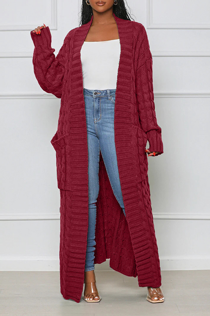 Cardigan Collar Long Sleeve Longline Knitted Sweater Jackets