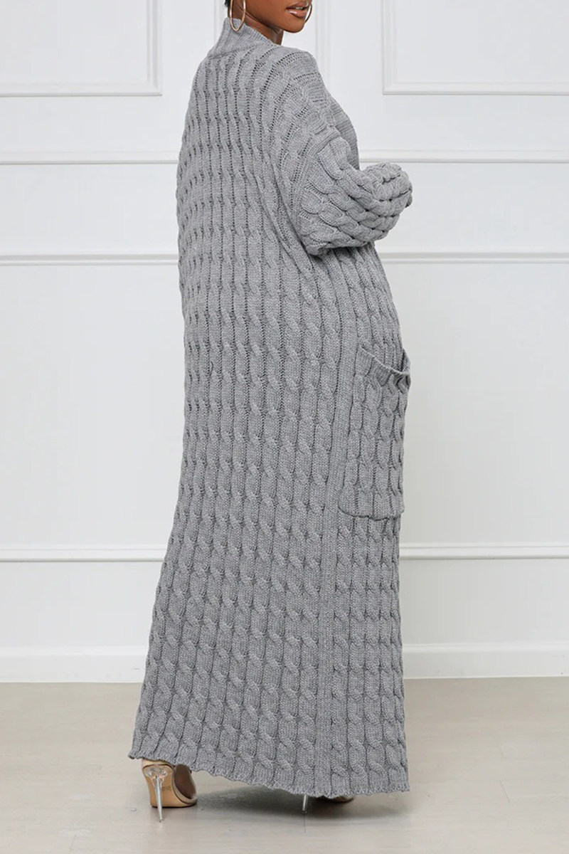 Cardigan Collar Long Sleeve Longline Knitted Sweater Jackets