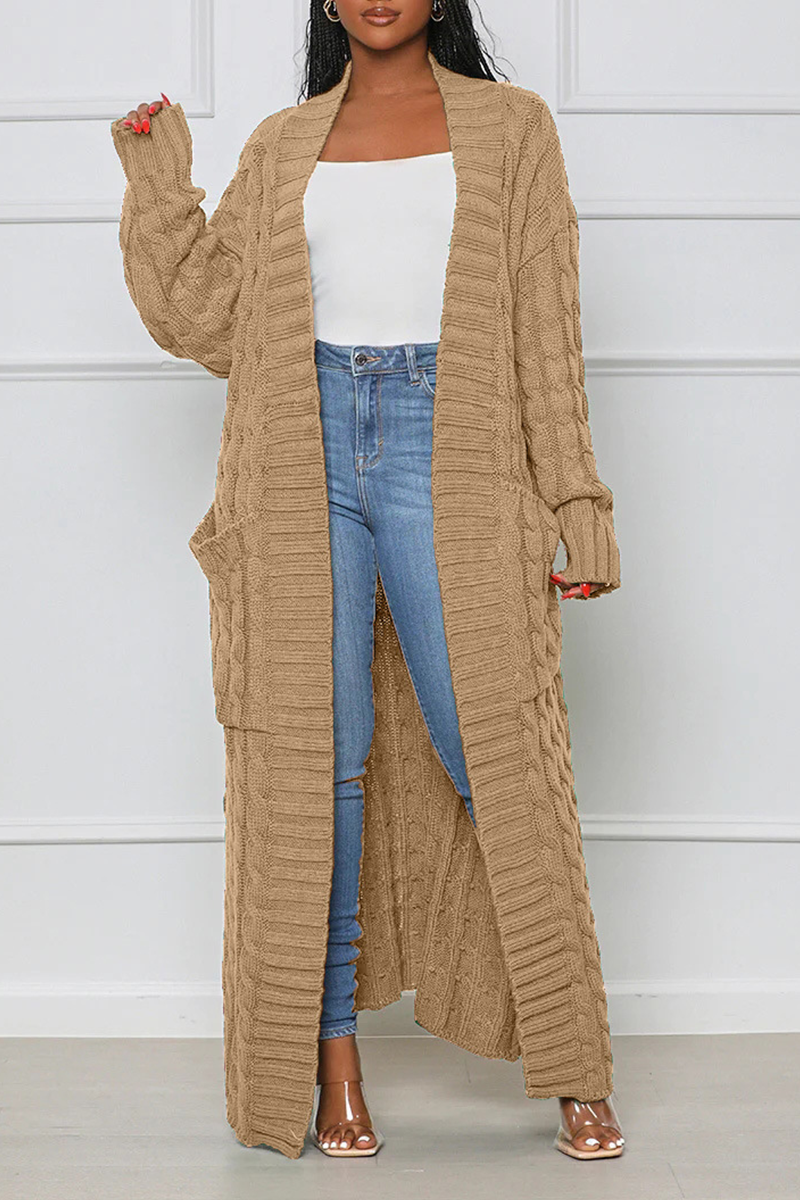 Cardigan Collar Long Sleeve Longline Knitted Sweater Jackets