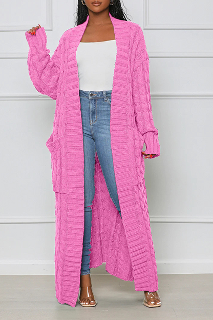 Cardigan Collar Long Sleeve Longline Knitted Sweater Jackets