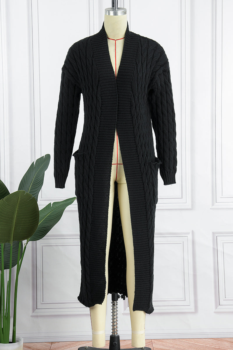 Cardigan Collar Long Sleeve Longline Knitted Sweater Jackets