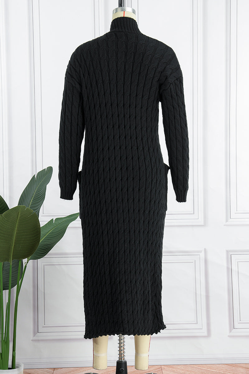 Cardigan Collar Long Sleeve Longline Knitted Sweater Jackets