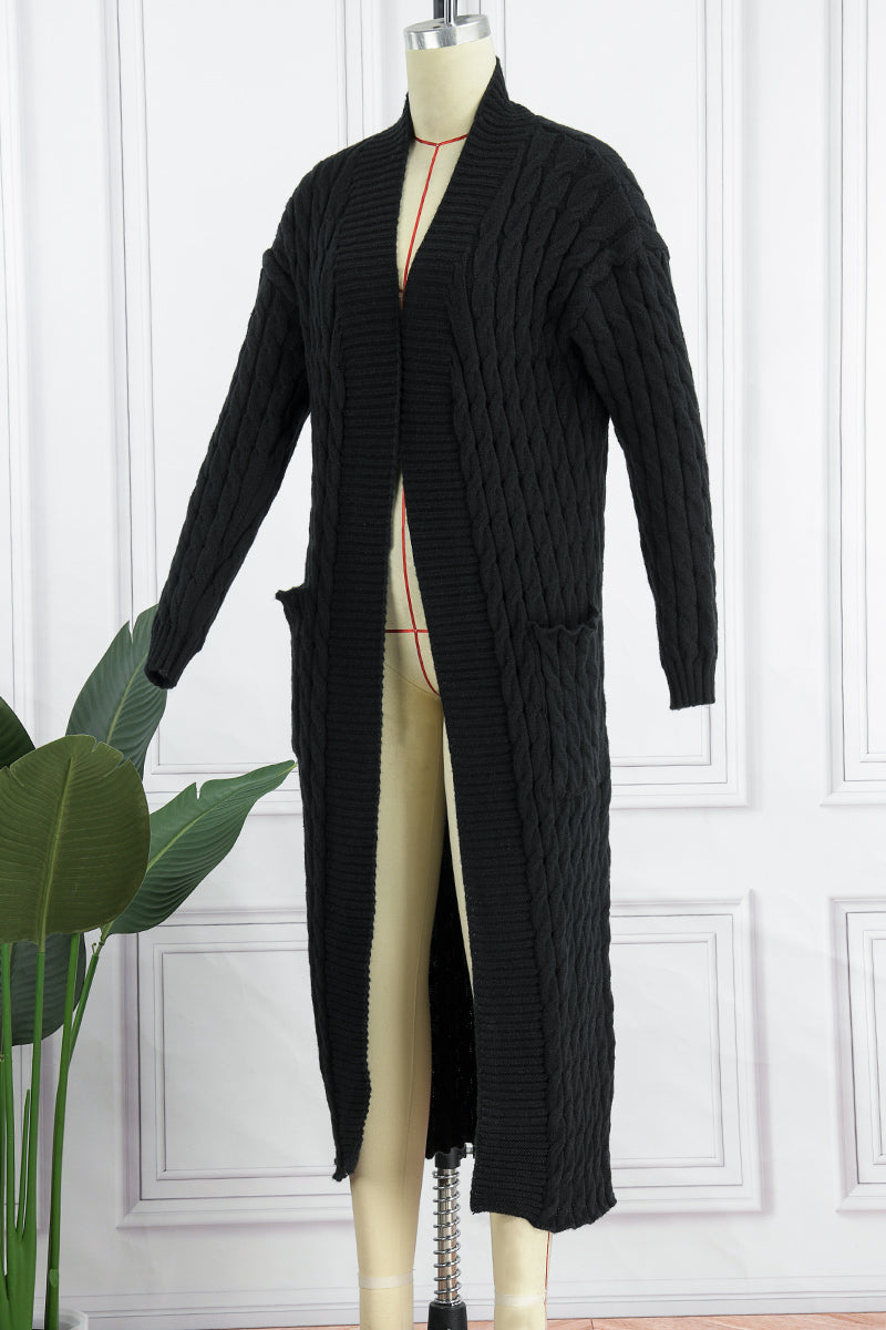 Cardigan Collar Long Sleeve Longline Knitted Sweater Jackets