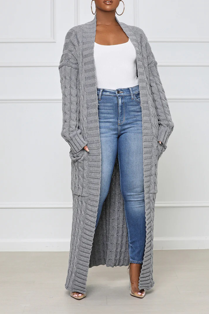 Cardigan Collar Long Sleeve Longline Knitted Sweater Jackets