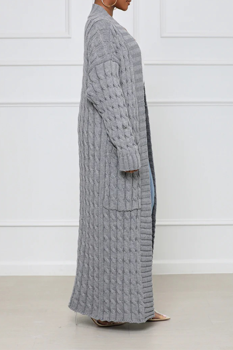 Cardigan Collar Long Sleeve Longline Knitted Sweater Jackets