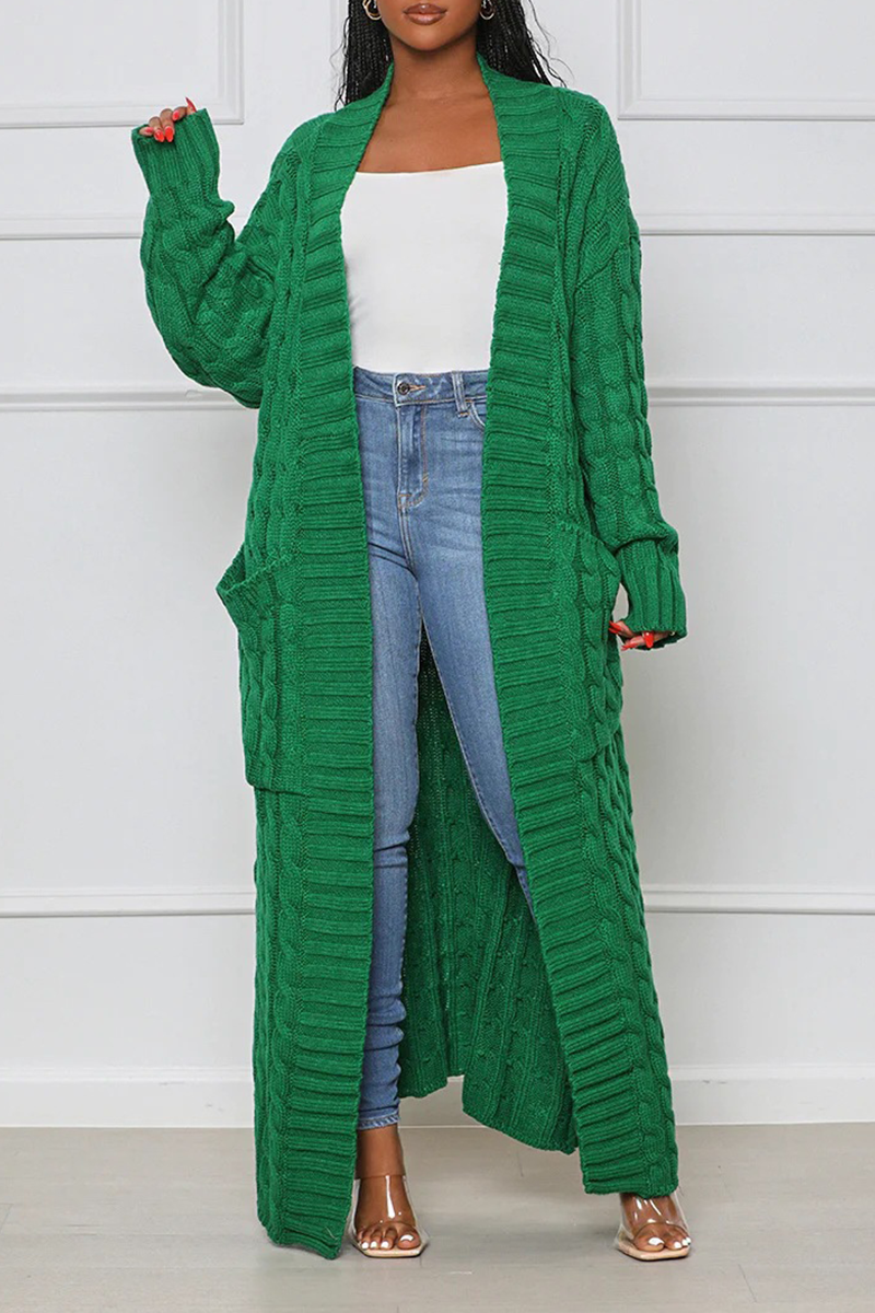 Cardigan Collar Long Sleeve Longline Knitted Sweater Jackets