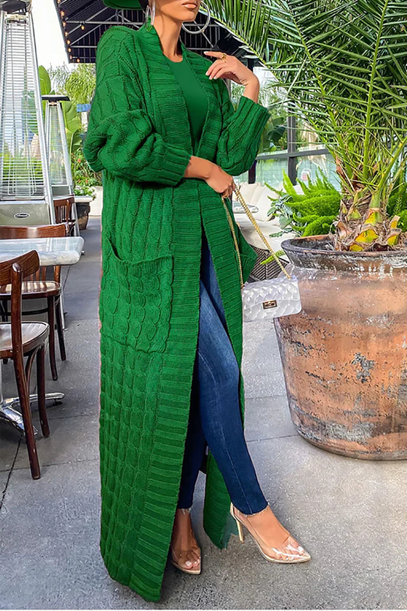 Cardigan Collar Long Sleeve Longline Knitted Sweater Jackets