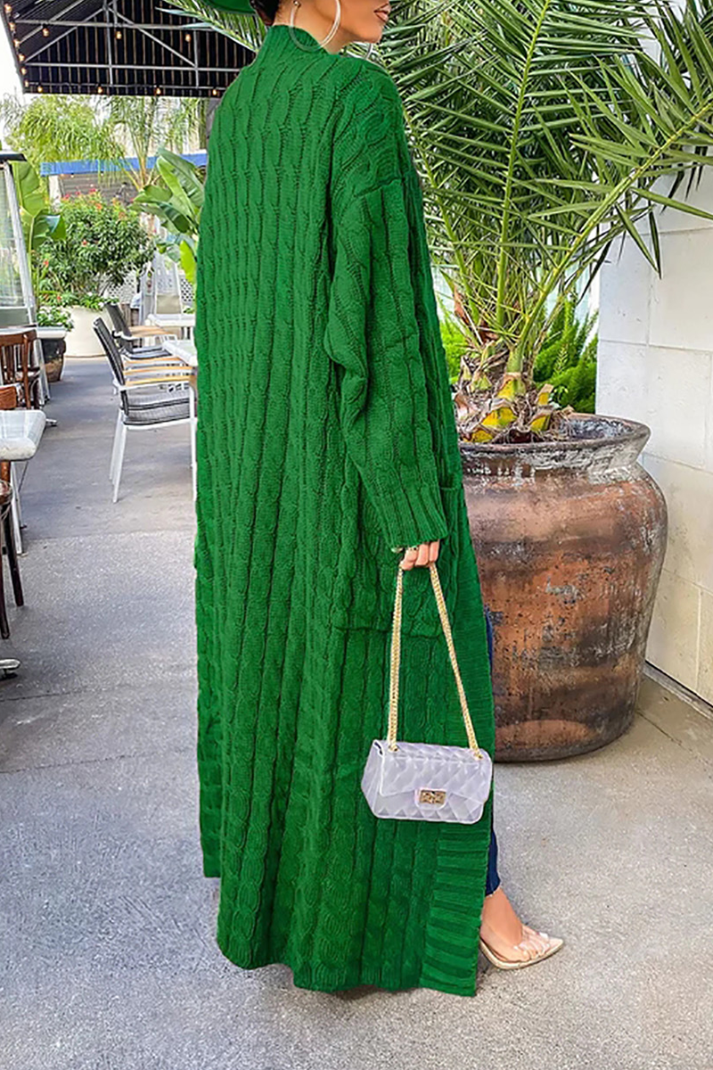 Cardigan Collar Long Sleeve Longline Knitted Sweater Jackets