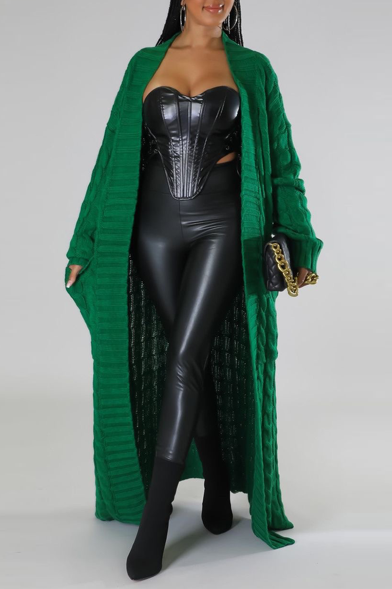Cardigan Collar Long Sleeve Longline Knitted Sweater Jackets