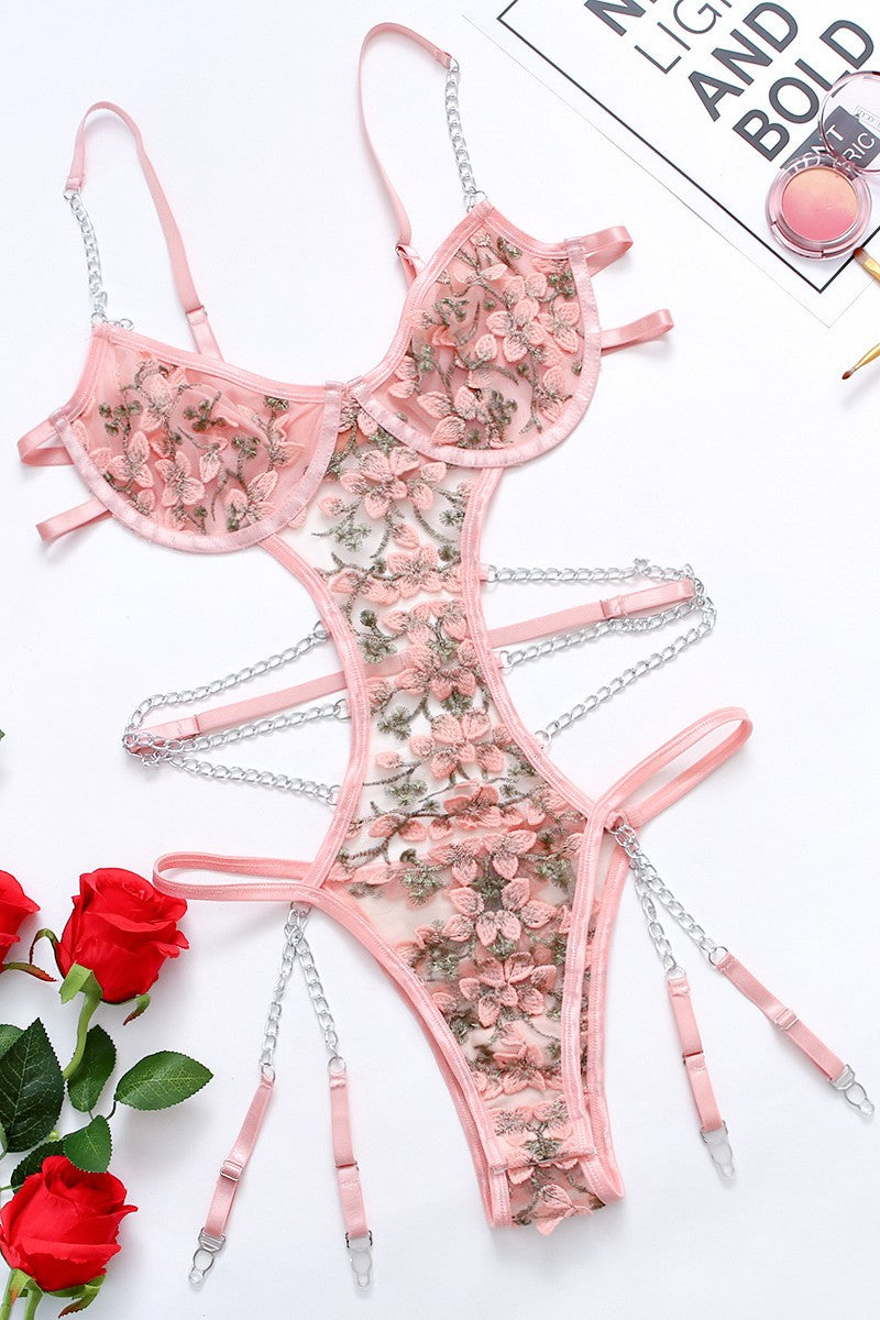 Sexy Embroidery Hollowed Out Patchwork See-through Backless Lingerie