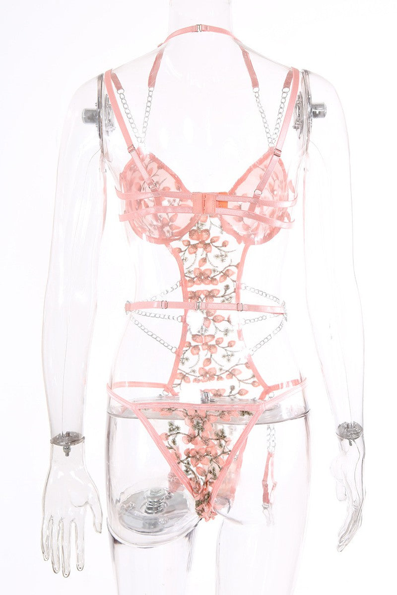 Sexy Embroidery Hollowed Out Patchwork See-through Backless Lingerie