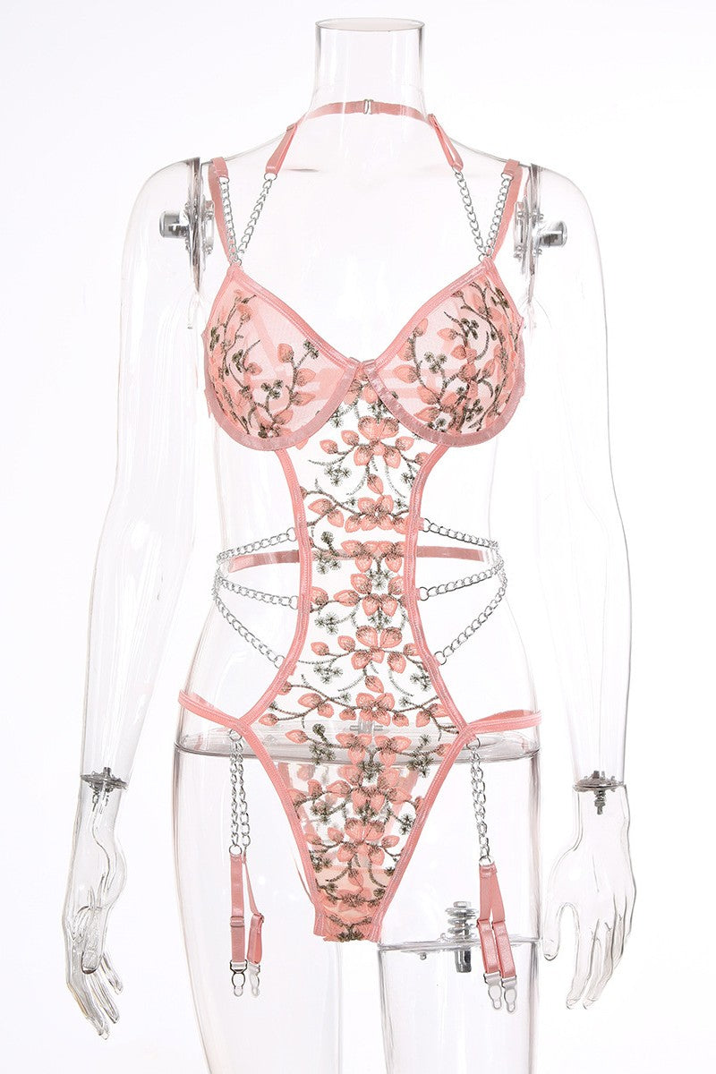 Sexy Embroidery Hollowed Out Patchwork See-through Backless Lingerie
