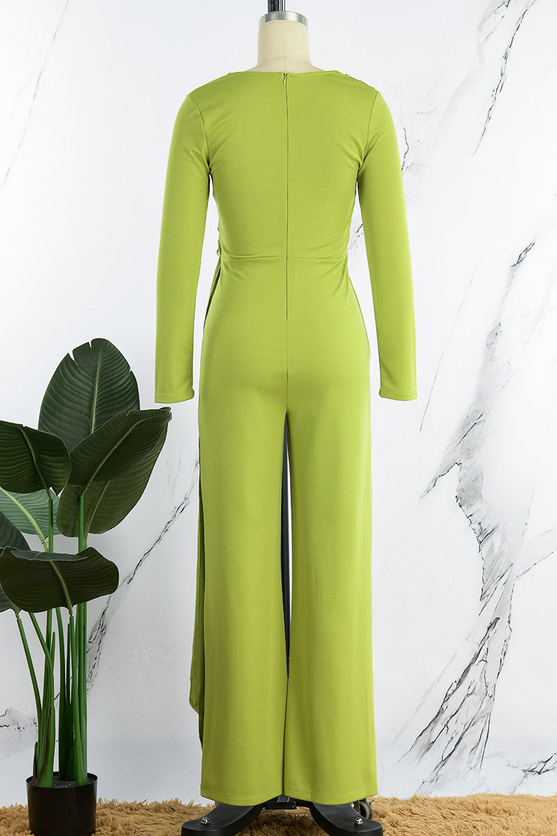 Casual Elegant Solid Patchwork V Neck Straight Jumpsuits
