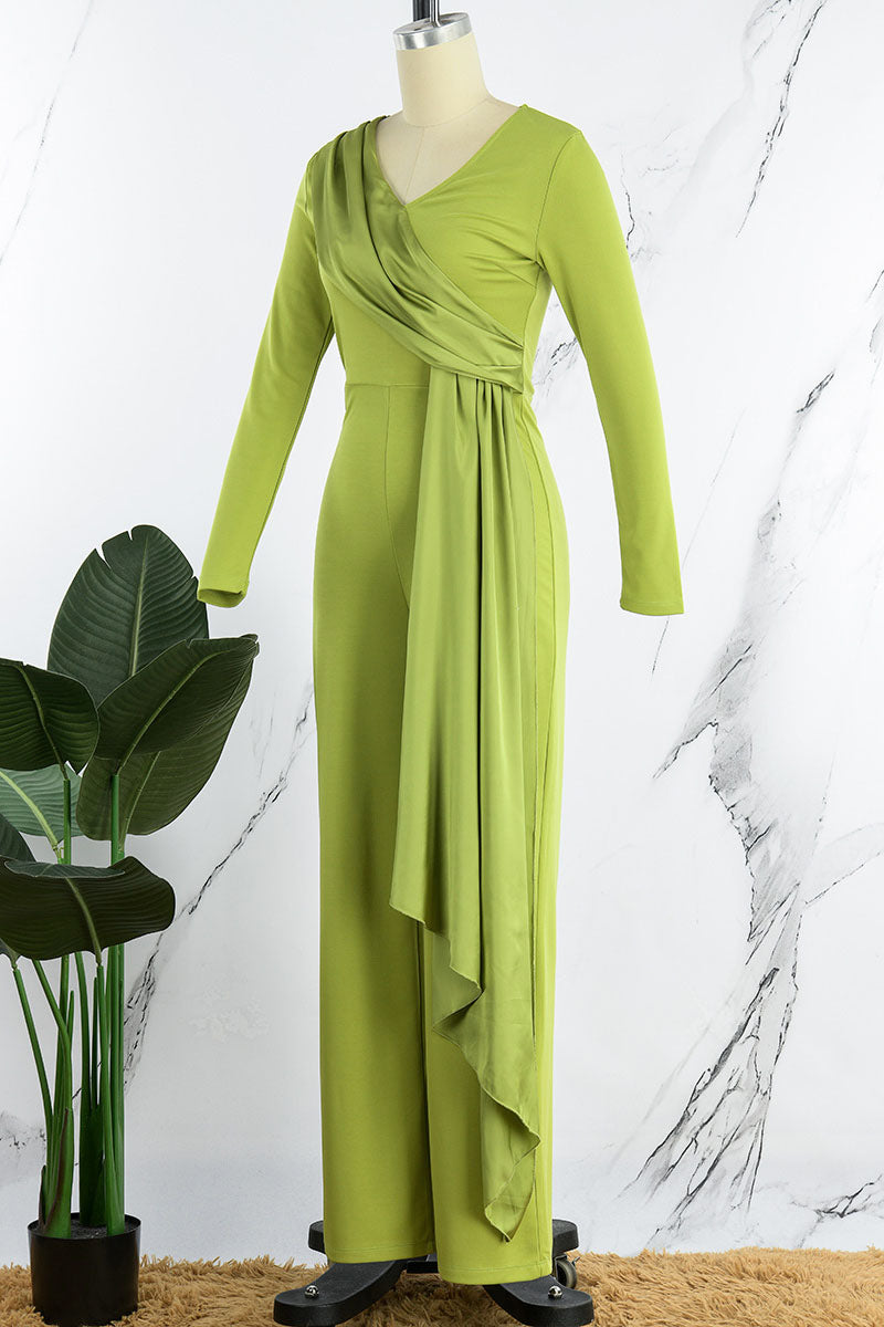 Casual Elegant Solid Patchwork V Neck Straight Jumpsuits