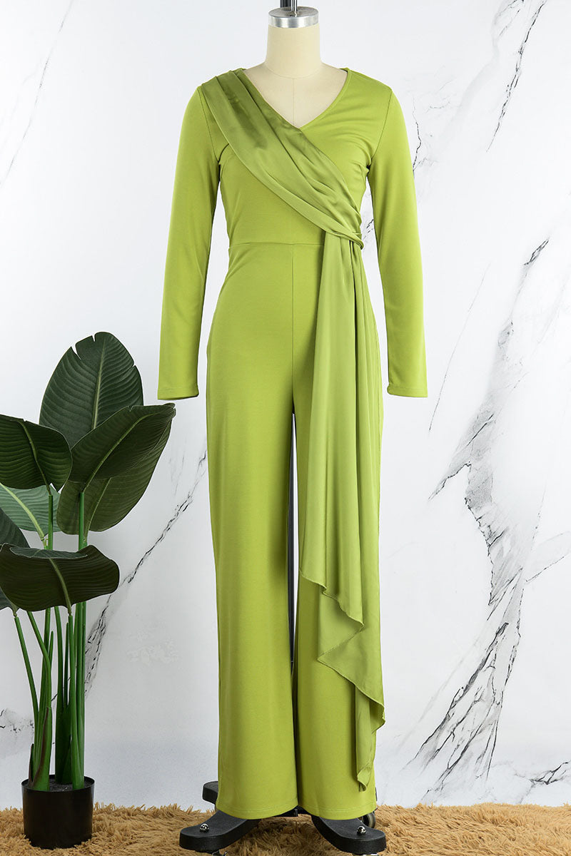 Casual Elegant Solid Patchwork V Neck Straight Jumpsuits