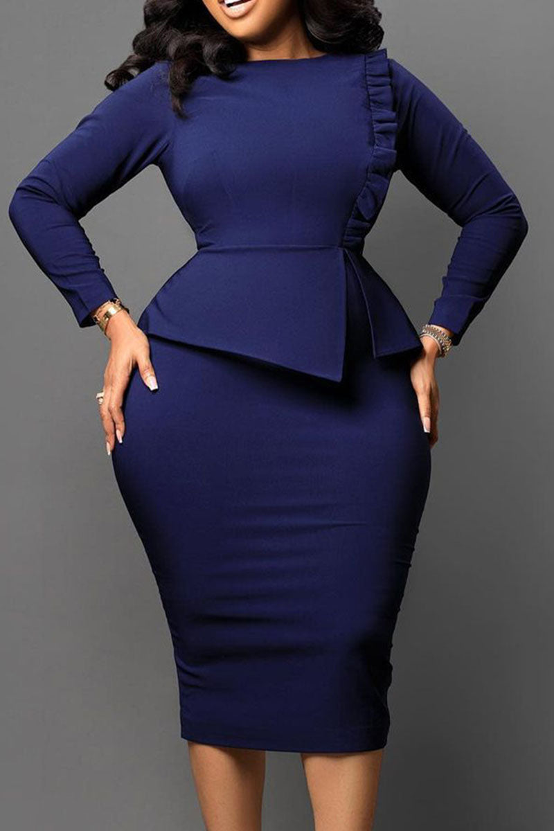 Casual Work Elegant Solid Patchwork Stringy Selvedge O Neck One Step Skirt Dresses
