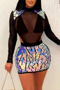 Black Sexy Patchwork Hollowed Out See-through Half A Turtleneck Long Sleeve Dress