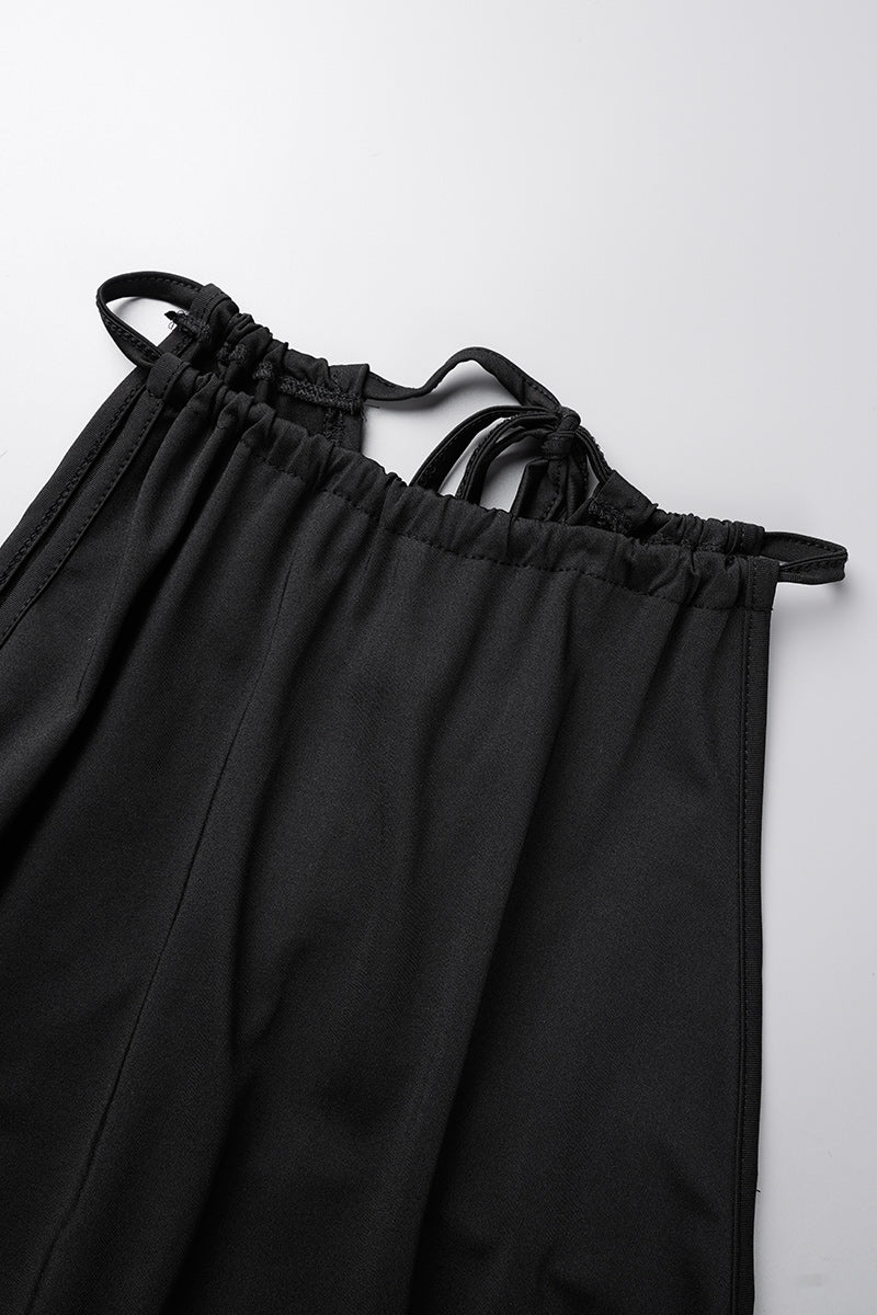 Black Sexy Casual Solid High Opening Halter Plus Size Jumpsuits(With Belt)