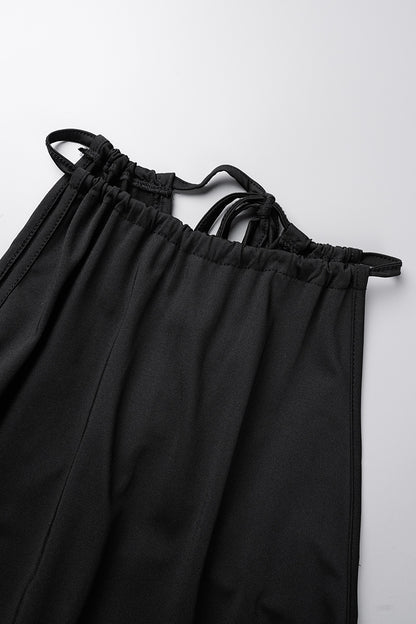 Black Sexy Casual Solid High Opening Halter Plus Size Jumpsuits(With Belt)