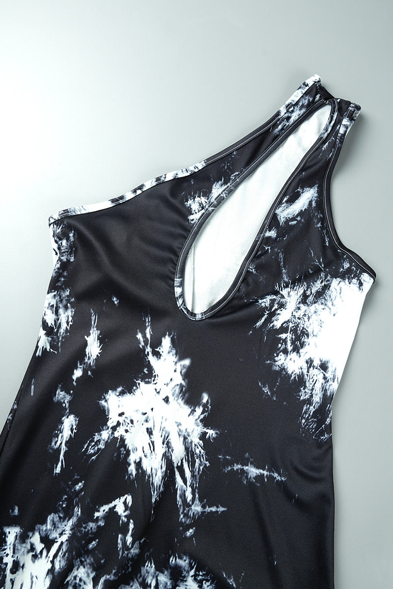 Sexy Print Backless Oblique Collar Skinny Jumpsuits