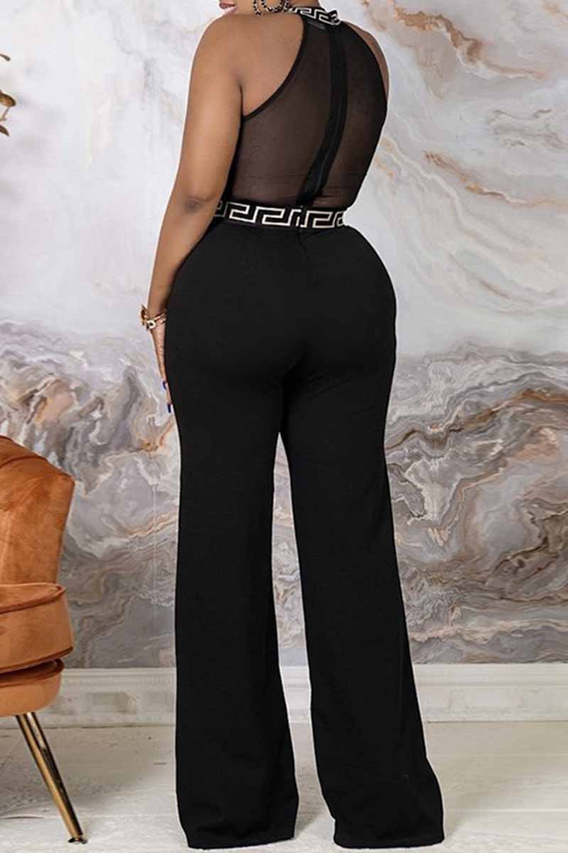 Fashion Casual Solid Patchwork Asymmetrical Collar Straight Jumpsuits