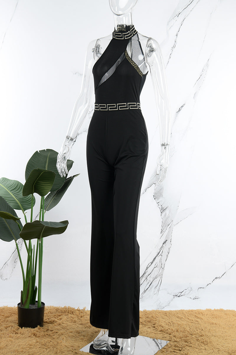Fashion Casual Solid Patchwork Asymmetrical Collar Straight Jumpsuits