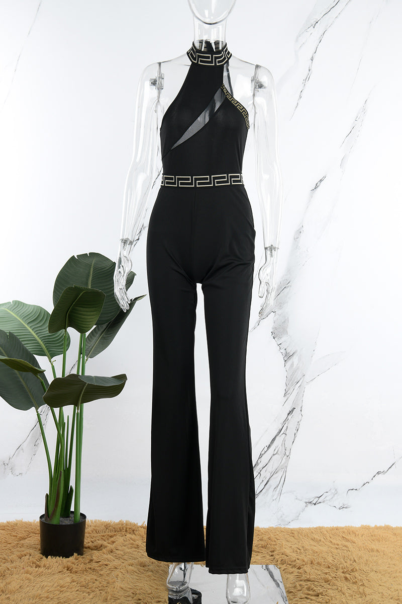 Fashion Casual Solid Patchwork Asymmetrical Collar Straight Jumpsuits