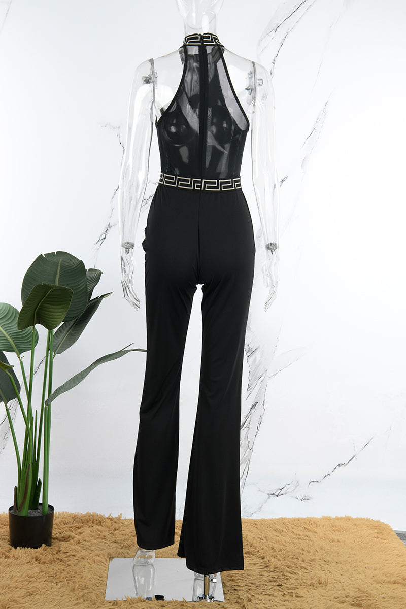 Fashion Casual Solid Patchwork Asymmetrical Collar Straight Jumpsuits