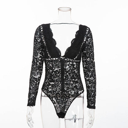 Women Black White Lace Club Suit