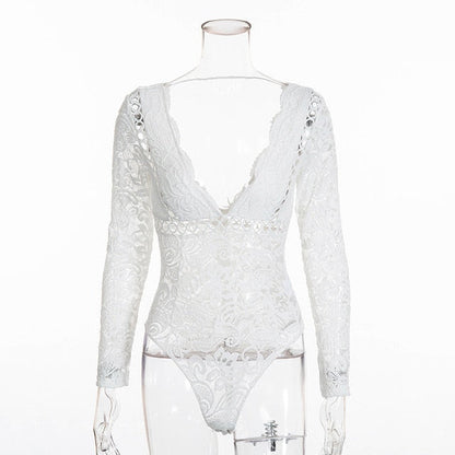 Women Black White Lace Club Suit