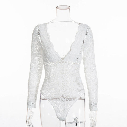 Women Black White Lace Club Suit