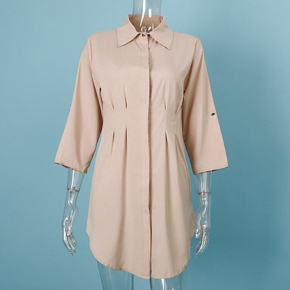 White Pleated Tunic Women's Long Shirts Adjustable Sleeve Single Breasted Shirt Female 2020 Casual Ladies Office Clothes