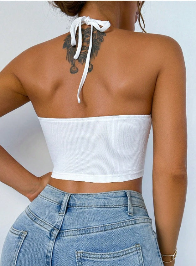 Women's Solid Color Halter Neck Hollow-Out Sexy Tank Top