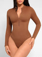 Seamless Long Sleeve Zipper Thong Bodysuit