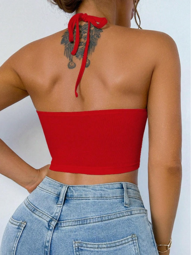 Women's Solid Color Halter Neck Hollow-Out Sexy Tank Top